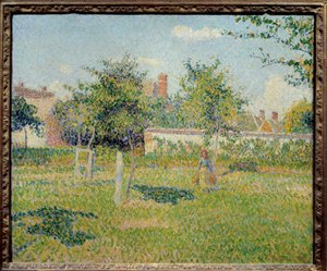 Woman in a Cloth eller "" Spring Sun in the Pre of Eragny"" Maleri av Camille Pissarro (1830-1903) 1887 Sun. 0,54x0,65 m Paris, musee d