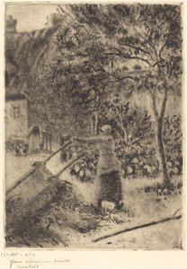 En kvinne som tømmer en trillebår av Camille Pissarro