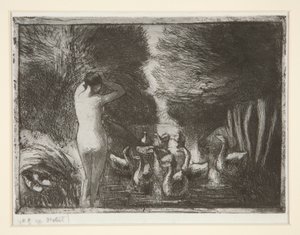 Bader med gjess (Bader med gjess) av Camille Pissarro