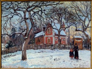 Kastanje og Louveciennes Landskap i snø. Maleri av Camille Pissarro (1830-1903) 1872 Søn. 0,41x0,52 m Paris, musee d