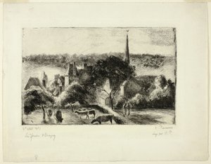 Kirke og gård i Éragny av Camille Pissarro