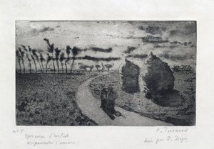 Twilight with Haystacks, 1879 av Camille Pissarro