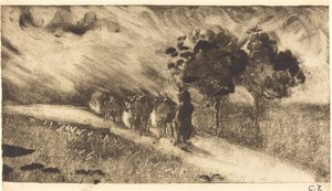 Gjeter kuene i skumringen av Camille Pissarro