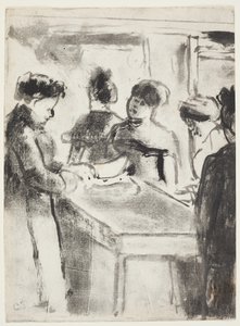 La Charcuterie (Svineslakteren) 1895 (monotype med håndfarging i dyptrykk) av Camille Jacob Pissarro