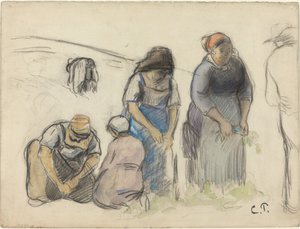 Ertehøstere [recto], ca. 1880. av Camille Pissarro