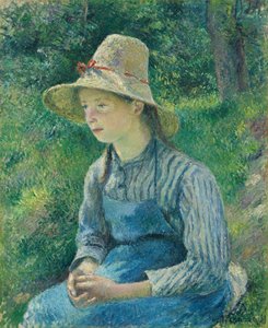 Bondepike med stråhatt av Camille Pissarro