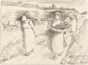Bønder som bærer pinner av Camille Pissarro