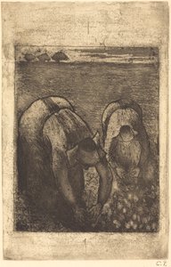 Bønder på en åker med bønner av Camille Pissarro