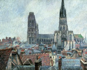 Tak i gamle Rouen: Grått vær (katedralen) av Camille Pissarro