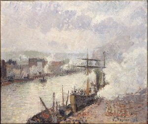 Dampbåter i havnen i Rouen av Camille Pissarro