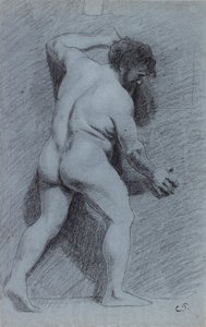 Studie av en naken mann posert mot en vegg sett i profil vendt mot høyre, 1856-1860 av Camille Pissarro