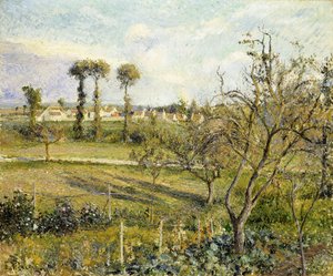 Solnedgang ved Valhermeil, nær Pontoise; Solnedgang ved Valhermeil, nær Pontoise, 1880 av Camille Jacob Pissarro