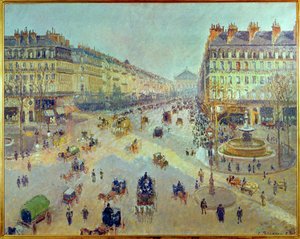 Avenue de l#39;Opera, sollys, vintermorgen (maleri på lerret) av Camille Pissarro