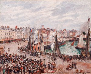 Fisketorget, Dieppe: Grått vær, morgen av Camille Pissarro