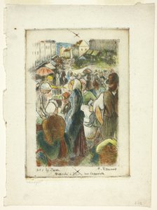Markedet på Gisors; Rue Cappeville av Camille Pissarro