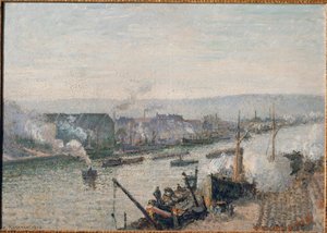 Havnen i Rouen (olje på lerret) av Camille Pissarro
