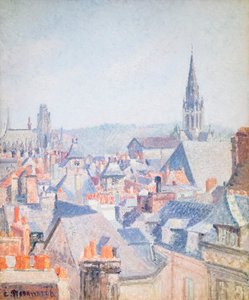 Takene i gamle Rouen, sollys av Camille Pissarro