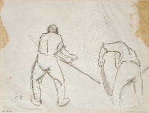 Tre studier av en mannlig hogstmaskin, ca 1870-tallet av Camille Pissarro