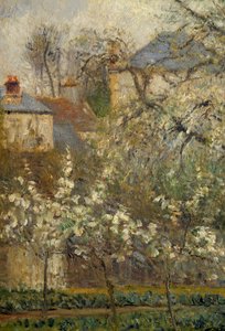 Grønnsakshage og trær i blomst om våren i Pontoise av Camille Jacob Pissarro