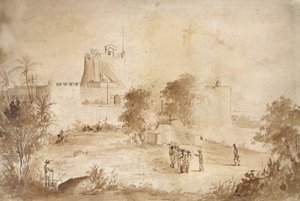 Utsikt over en militær festning, Christiansfort, Charlotte Amalie, St. Thomas, Vest-India av Camille Jacob Pissarro