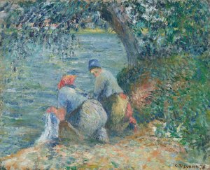 Vaskedamer ved vannkanten, Pontoise, 1878. av Camille Pissarro