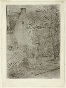 Kvinne som tømmer en trillebår av Camille Pissarro