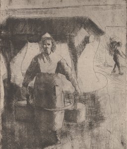 Kvinne ved en brønn, 1891. av Camille Pissarro
