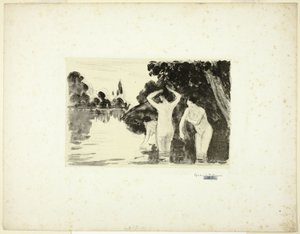 Kvinner Bading: Dag av Camille Pissarro