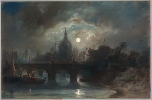 Utsikt over en by om natten, 1831. av Camille Roqueplan