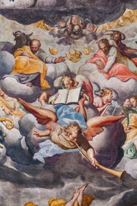 Engler som spiller musikk, detalj av den siste dommen (fresco) av Camillo Procaccini