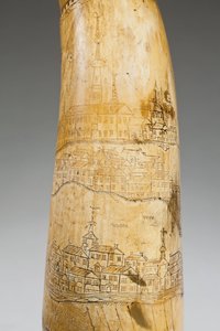 Pulverhorn, gravert med et kart over St. Lawrence River i området Quebec, ca. 1759 (horn) (se også 997377-79)