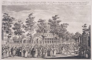 Utsikt over Rotunda, Ranelagh House, ved et ball for å feire bursdagen til HRH, Prince of Wales, 24. mai 1751, gravert av Parr av Canaleti