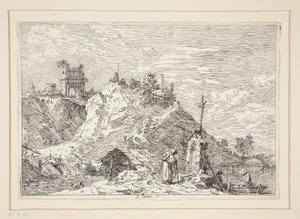 Landskap med pilegrimen ved bønn, fra serien Vedute (Views) av Canaletto (Giovanni Antonio Canal)
