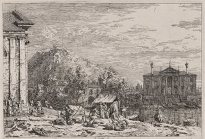 The Market at Dolo, fra serien Vedute (Views) av Canaletto (Giovanni Antonio Canal)