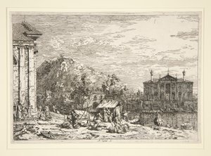 The Market at Dolo, fra serien Vedute (Views) av Canaletto (Giovanni Antonio Canal)