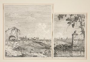 Vognen som passerer over en bro [og] Det lille monumentet (under et tre), fra serien Vedute (Views)