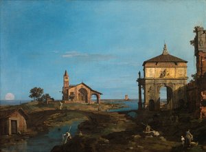 En øy i lagunen med en port og en kirke av Canaletto