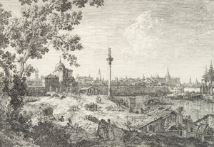 Imaginary View of Padua, med en campanile og kuppelkirke til venstre, en kolonne oversteget..., 1735-46. av Canaletto