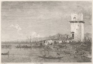 La Torre di Malghera Ansikter på eksisterende og oppfunne steder (serietittel) Vedute altre prese da i Luoghi altre ideate av Antonio Canal (serietittel) av Canaletto