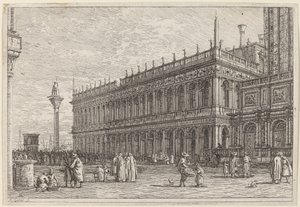 Bokbutikken. V., i eller før 1742. av Canaletto