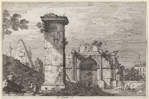 Landskap med ødelagte monumenter, ca. 17351746. av Canaletto