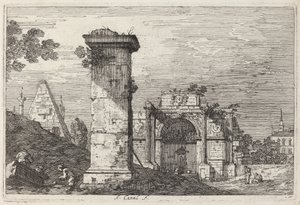 Landskap med ødelagte monumenter, ca. 1740. av Canaletto