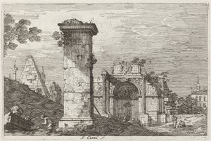 Landskap med ødelagte monumenter [til høyre], ca. 17351746. av Canaletto
