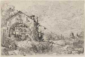 Landskap med en kvinne ved en brønn, ca. 17351746. av Canaletto
