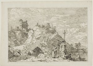 Landskap med Pilegrimen i bønnen, fra Vedute av Canaletto