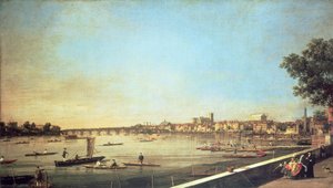 London, Themsen ved Westminster og Whitehall fra terrassen til Somerset House, ca. 1750-51 av Giovanni Antonio Canal