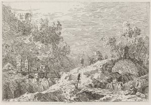 Fjelllandskap med fem broer [nederst til høyre] av Canaletto