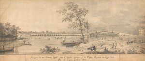 Old Walton Bridge sett fra Middlesex Shore av Canaletto