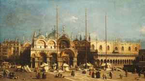 San Marco og Dogepalasset, Venezia, fra Piazza San Marco, ca. 1740-tallet av Giovanni Antonio Canal