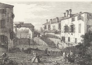 The Locks at Dolo, et ovalt basseng med båter i midten, bygninger på hver side,..., 1735-46.